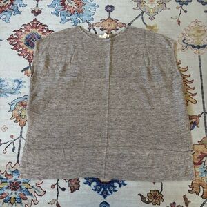 Eileen Fisher Tan 100% Organic Linen Short Sleeve High Low Sweater Top Medium